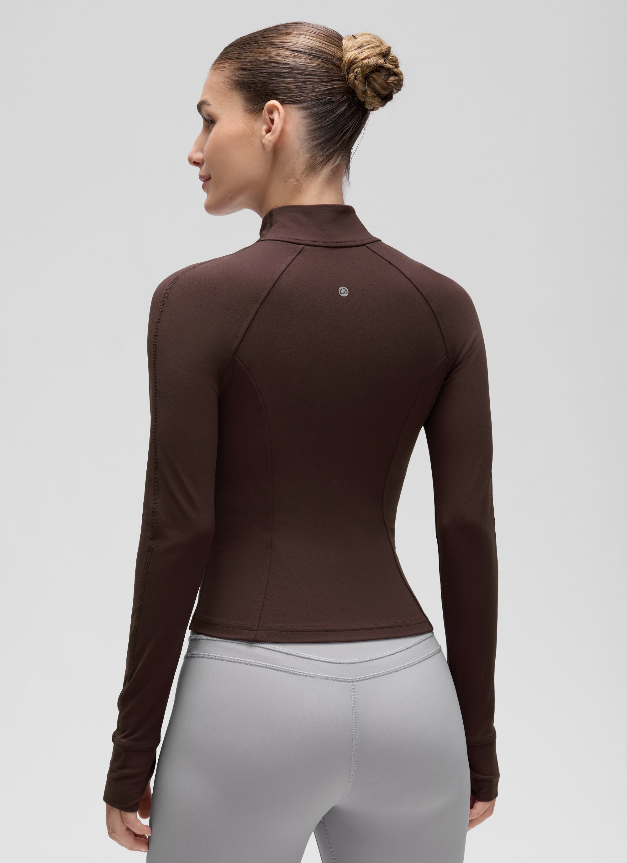 CRZ YOGA Damen Butterluxe Full Zipper Sport Jacke mit Daumenloch Heißes Fudge-Brown