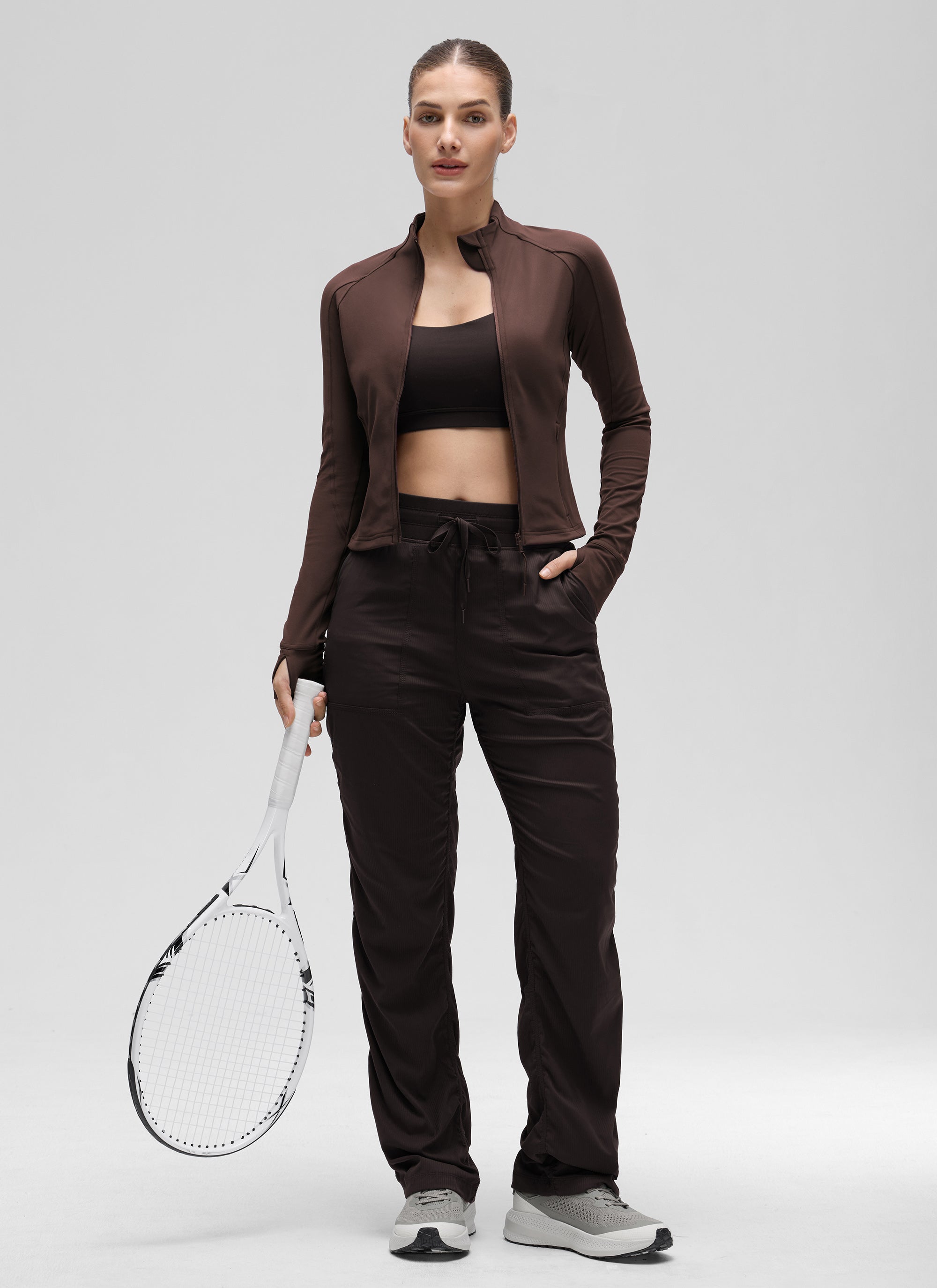 CRZ YOGA Damen Butterluxe Full Zipper Sport Jacke mit Daumenloch Heißes Fudge-Brown