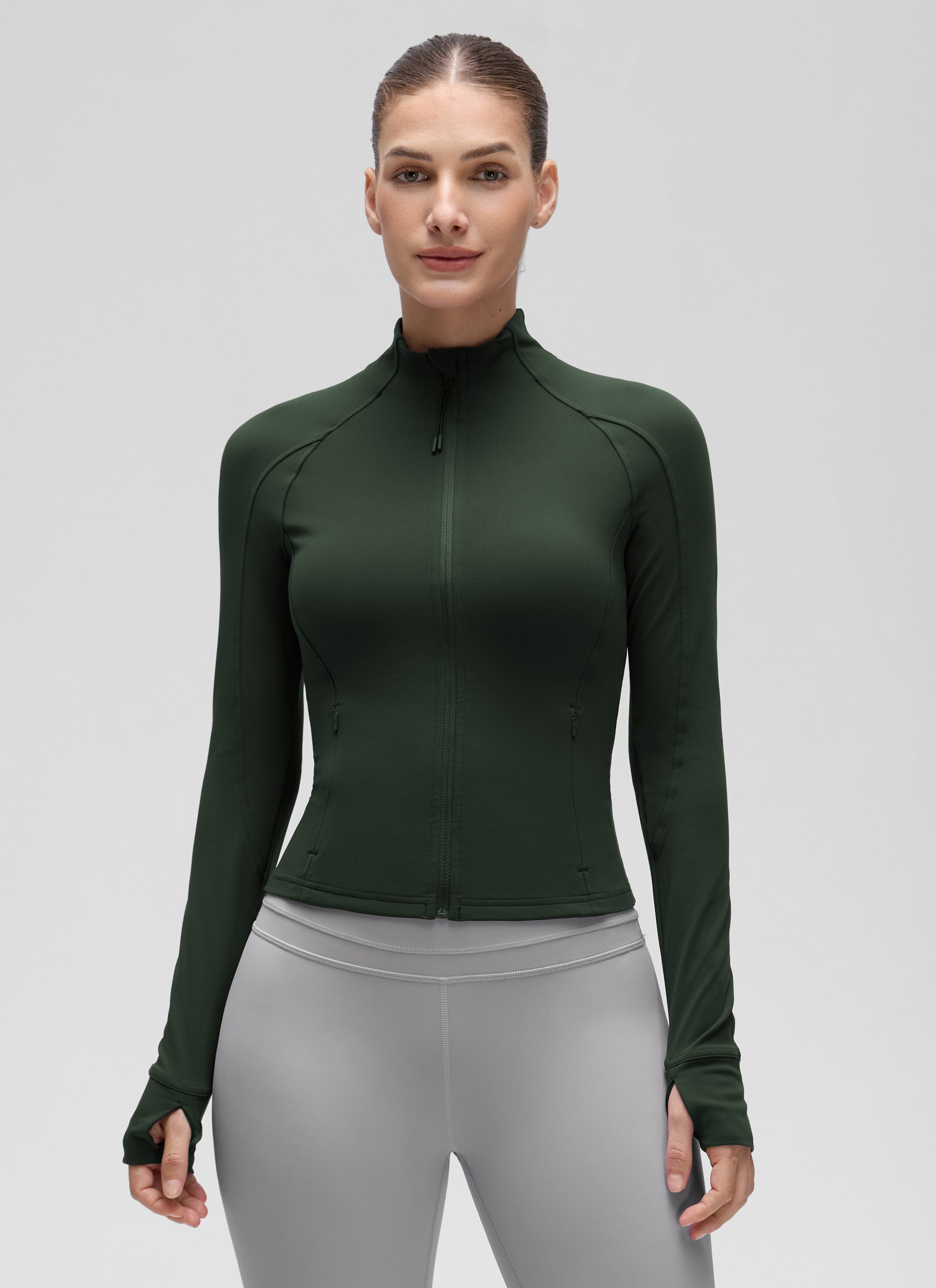 CRZ YOGA Damen Butterluxe Full Zipper Sport Jacke mit Daumenloch Legende Grün