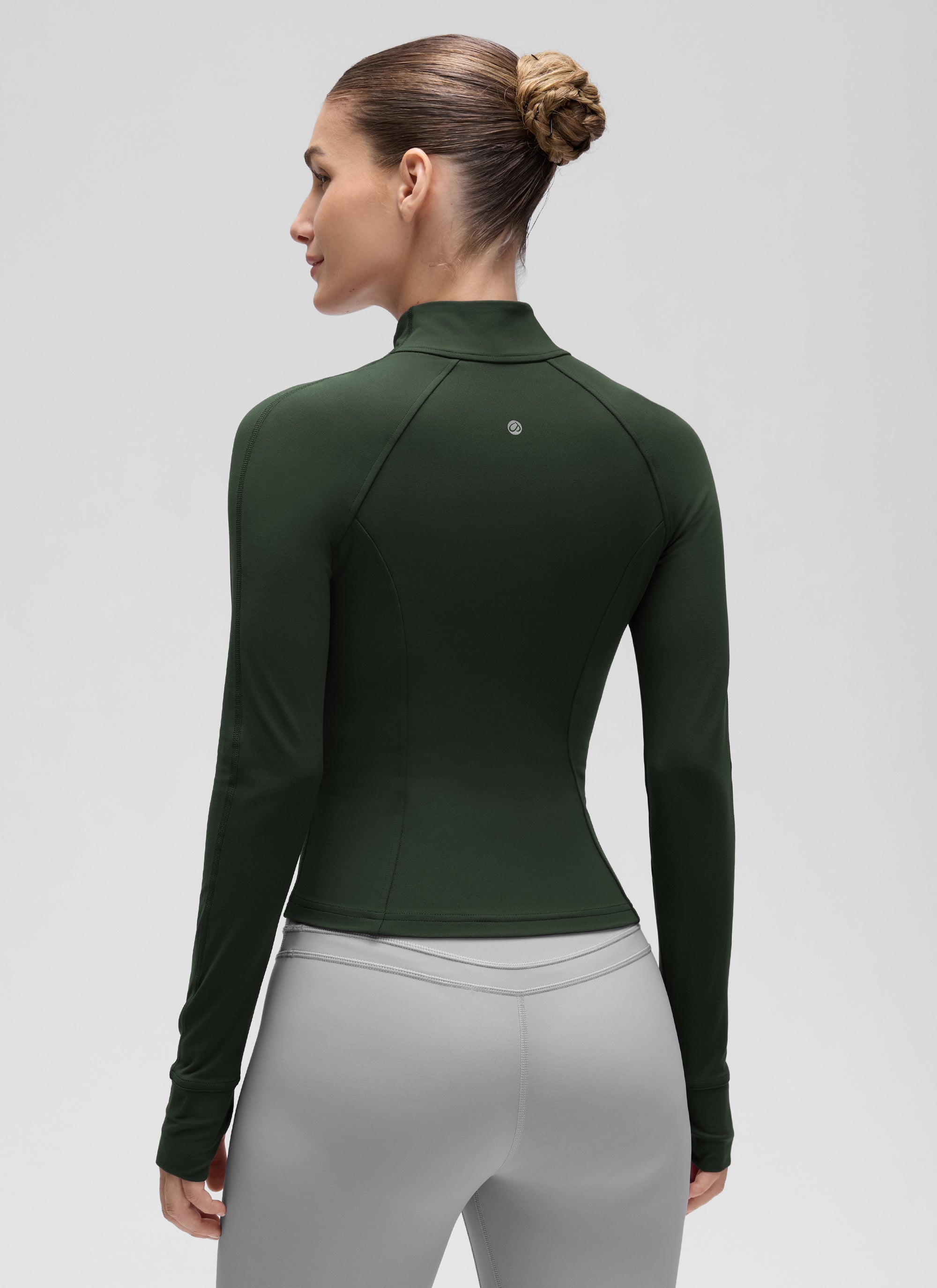 CRZ YOGA Damen Butterluxe Full Zipper Sport Jacke mit Daumenloch Legende Grün
