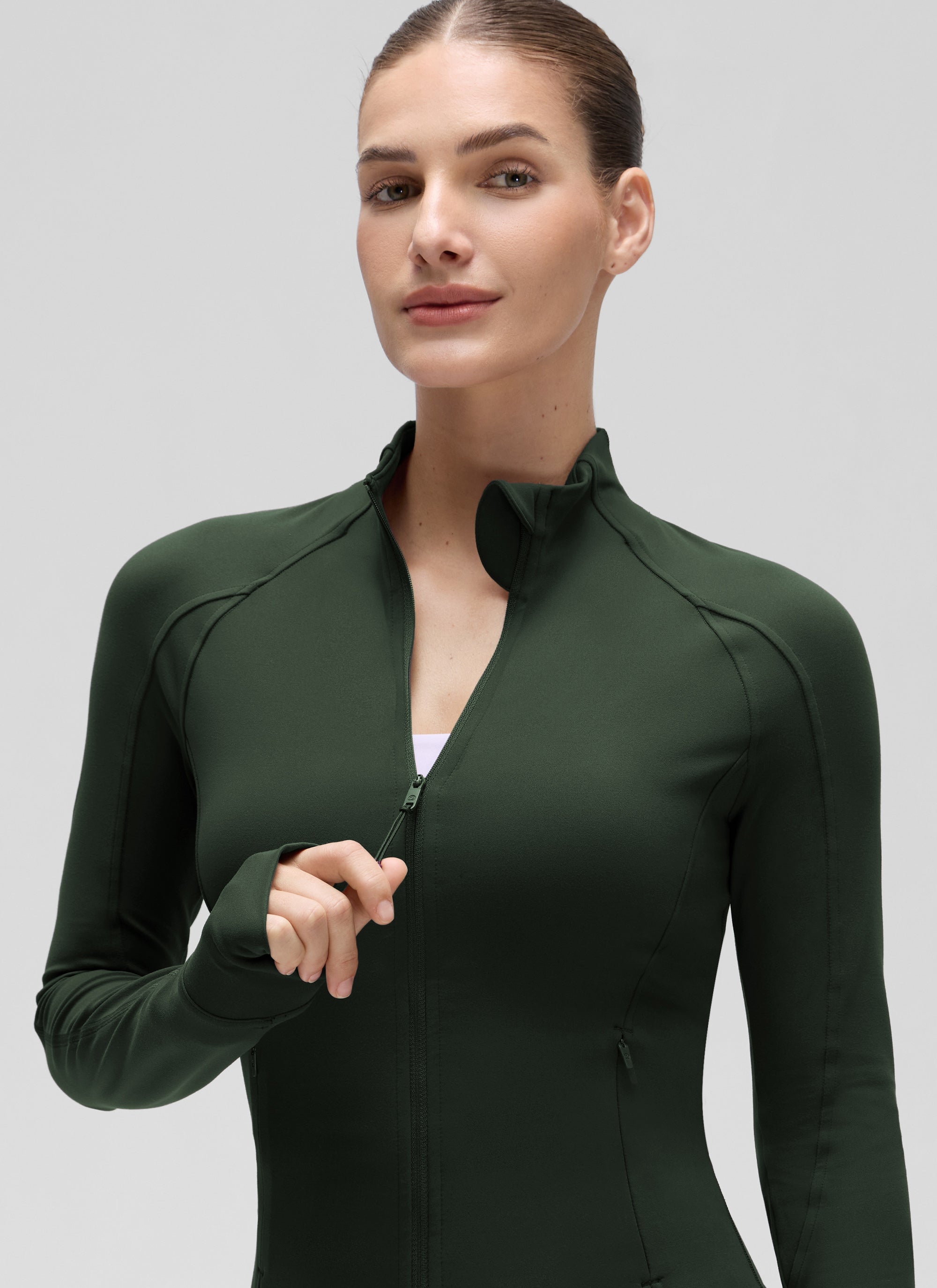 CRZ YOGA Damen Butterluxe Full Zipper Sport Jacke mit Daumenloch Legende Grün