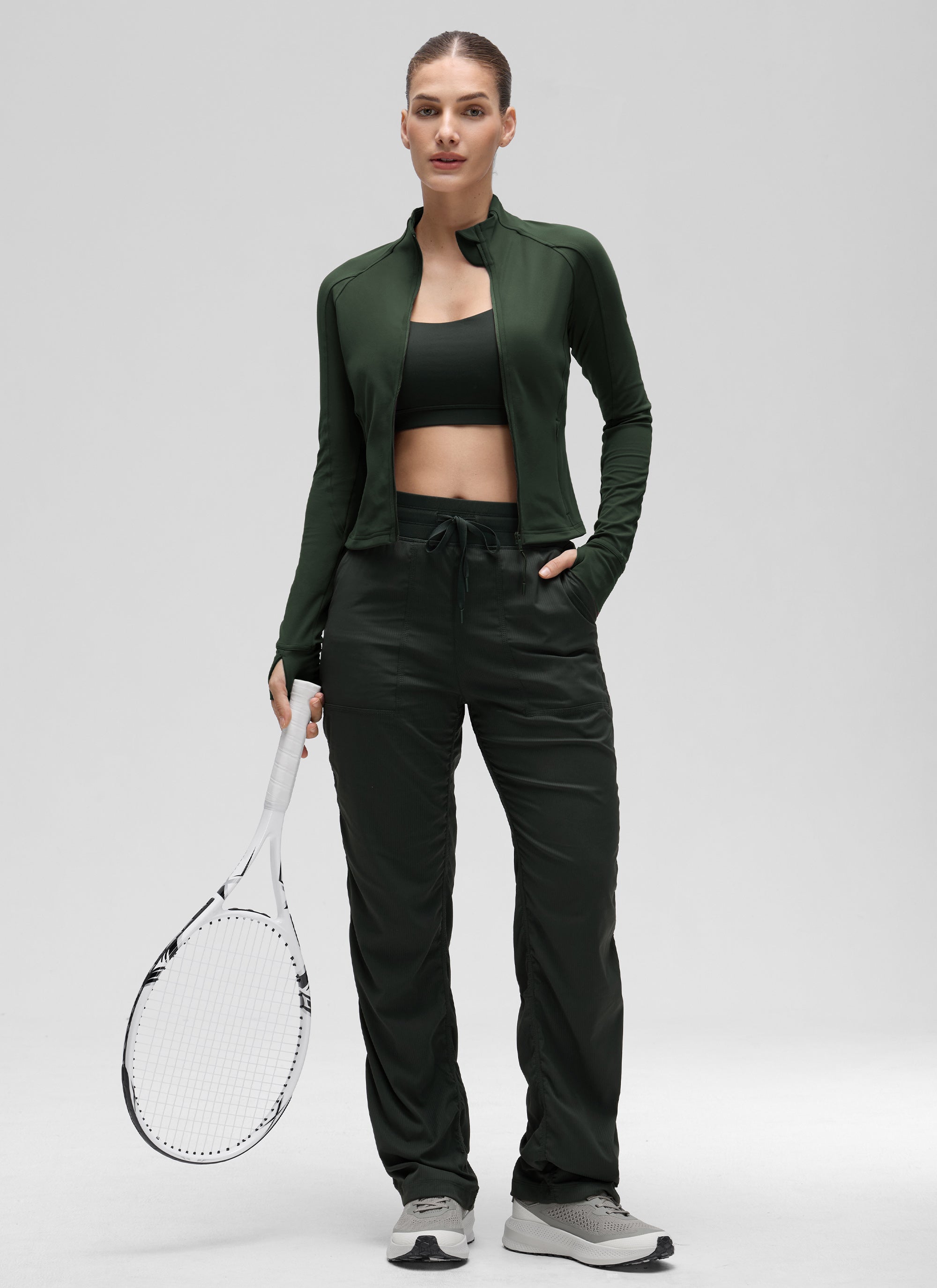 CRZ YOGA Damen Butterluxe Full Zipper Sport Jacke mit Daumenloch Legende Grün