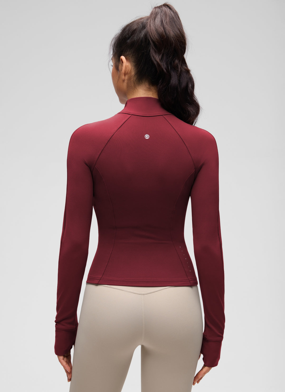 CRZ YOGA Damen Butterluxe Full Zipper Sport Jacke mit Daumenloch Burgund-Bucht @model_info:S2