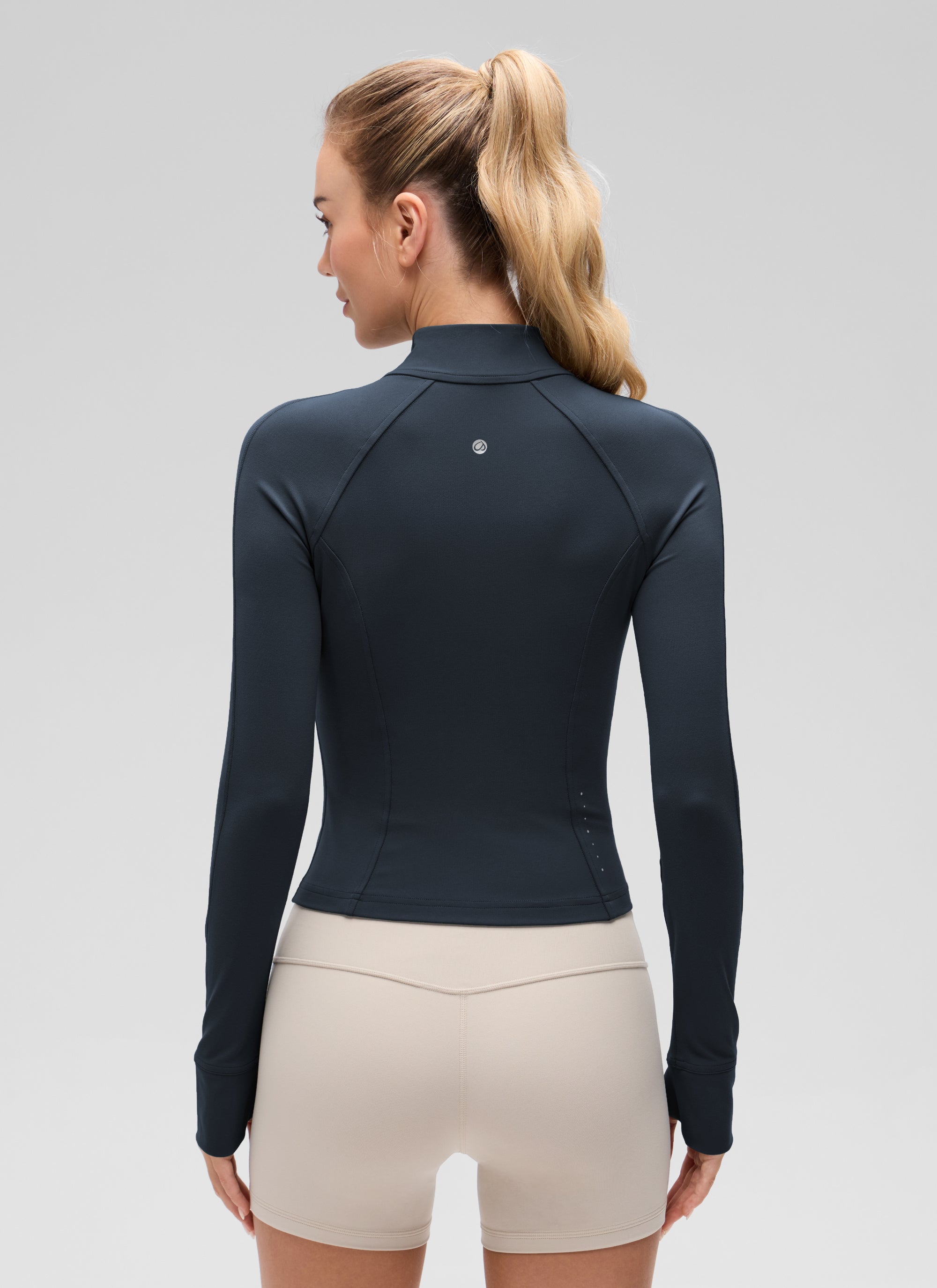 CRZ YOGA Damen Butterluxe Full Zipper Sport Jacke mit Daumenloch Echte Marine