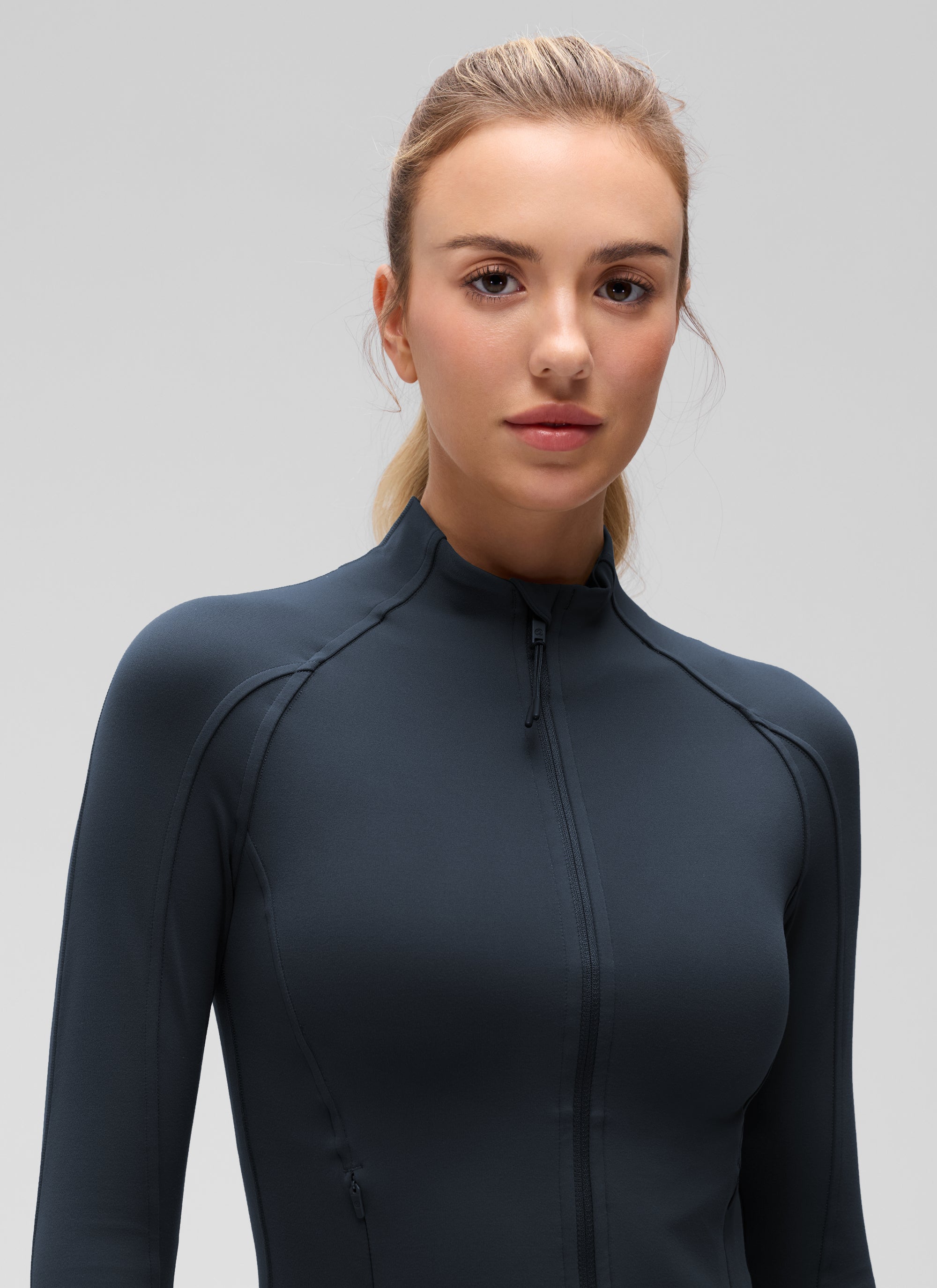 CRZ YOGA Damen Butterluxe Full Zipper Sport Jacke mit Daumenloch Echte Marine