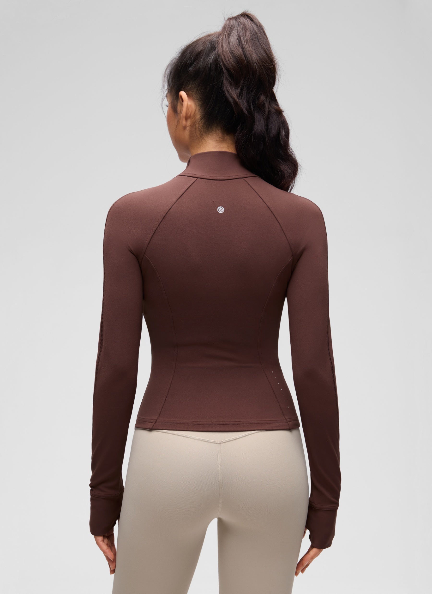 CRZ YOGA Damen Butterluxe Full Zipper Sport Jacke mit Daumenloch Taupe
