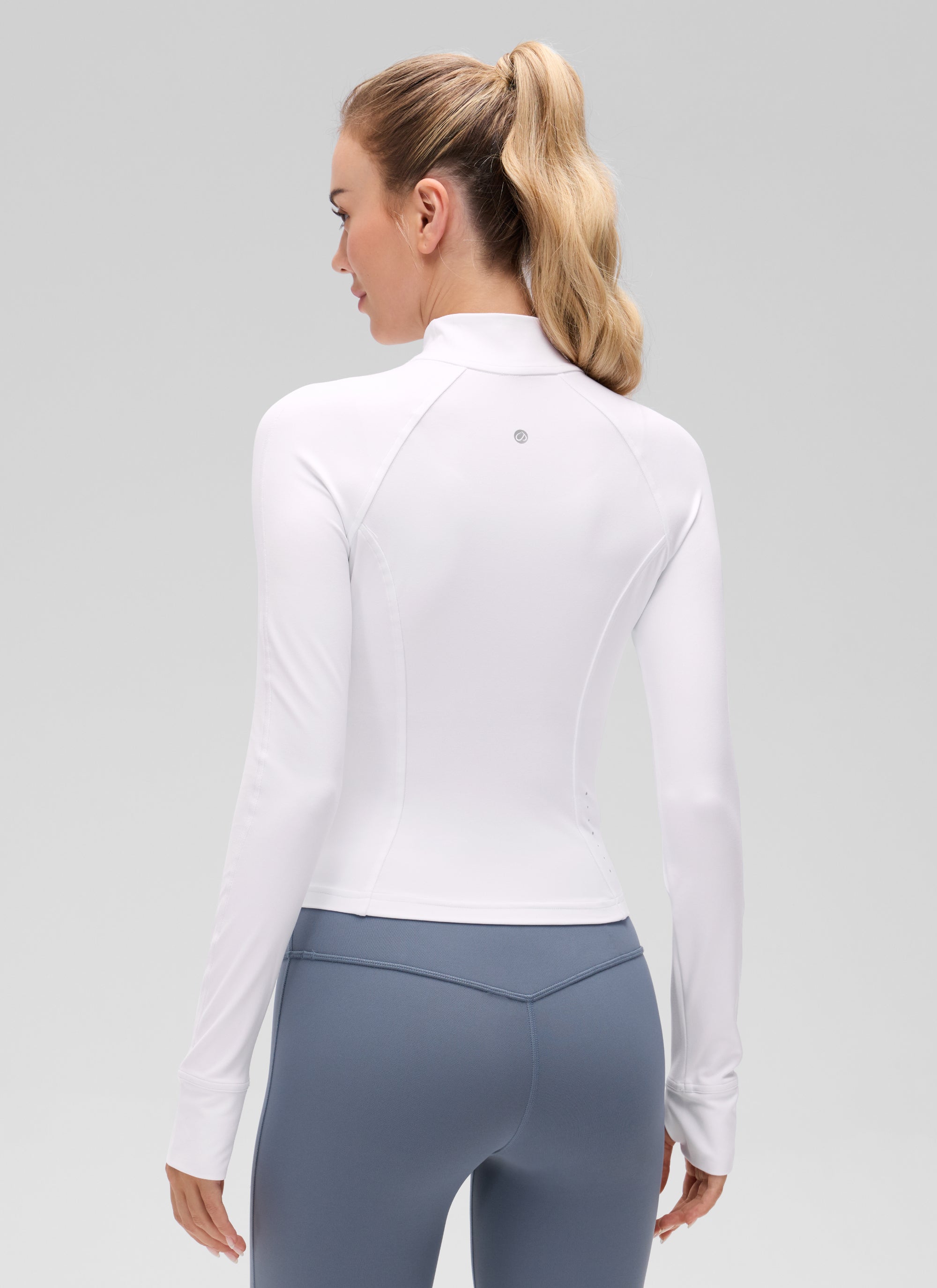 CRZ YOGA Damen Butterluxe Full Zipper Sport Jacke mit Daumenloch Weiss
