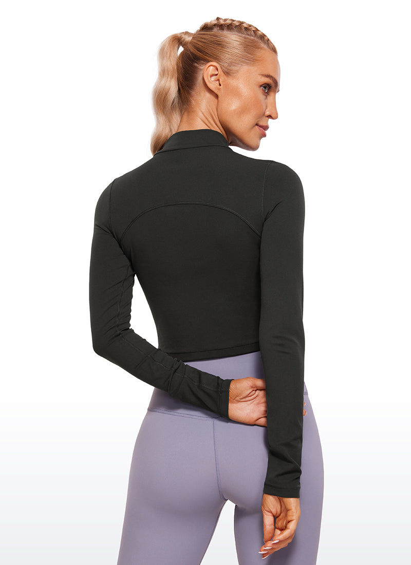 CRZ YOGA Butterluxe Damen Rollkragen Crop Pullover Langarmshirt Schwarz