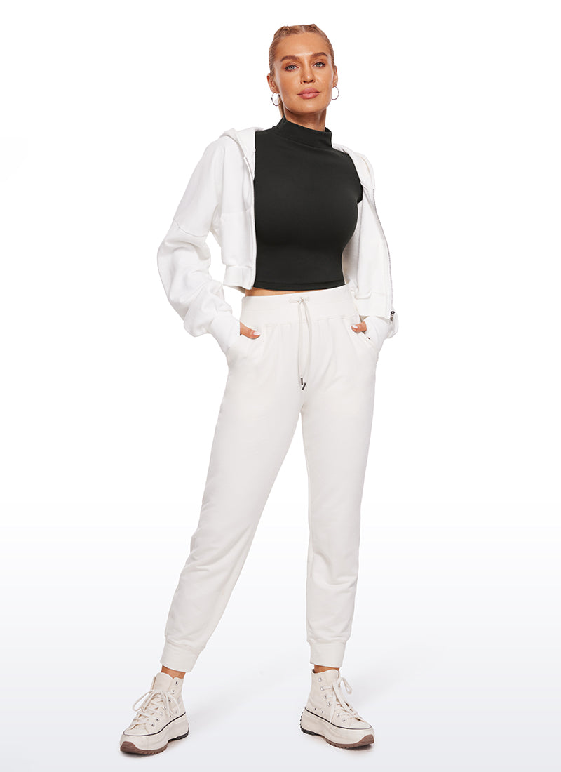CRZ YOGA Butterluxe Damen Rollkragen Crop Pullover Langarmshirt Schwarz