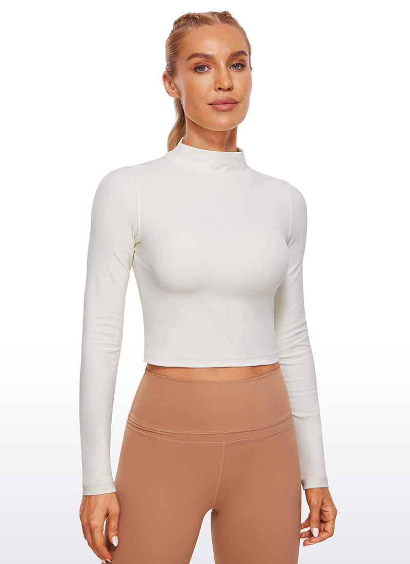 CRZ YOGA Butterluxe Damen Rollkragen Crop Pullover Langarmshirt Weiße Aprikose