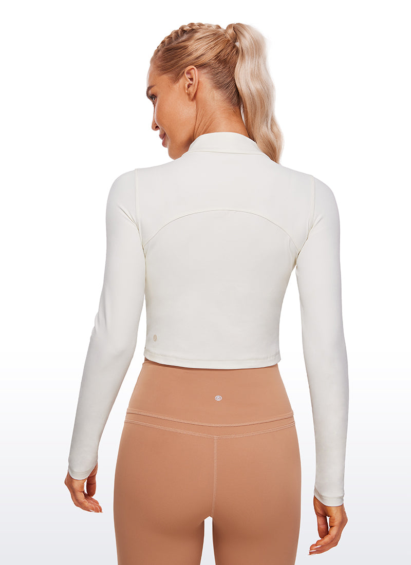 CRZ YOGA Butterluxe Damen Rollkragen Crop Pullover Langarmshirt Weiße Aprikose