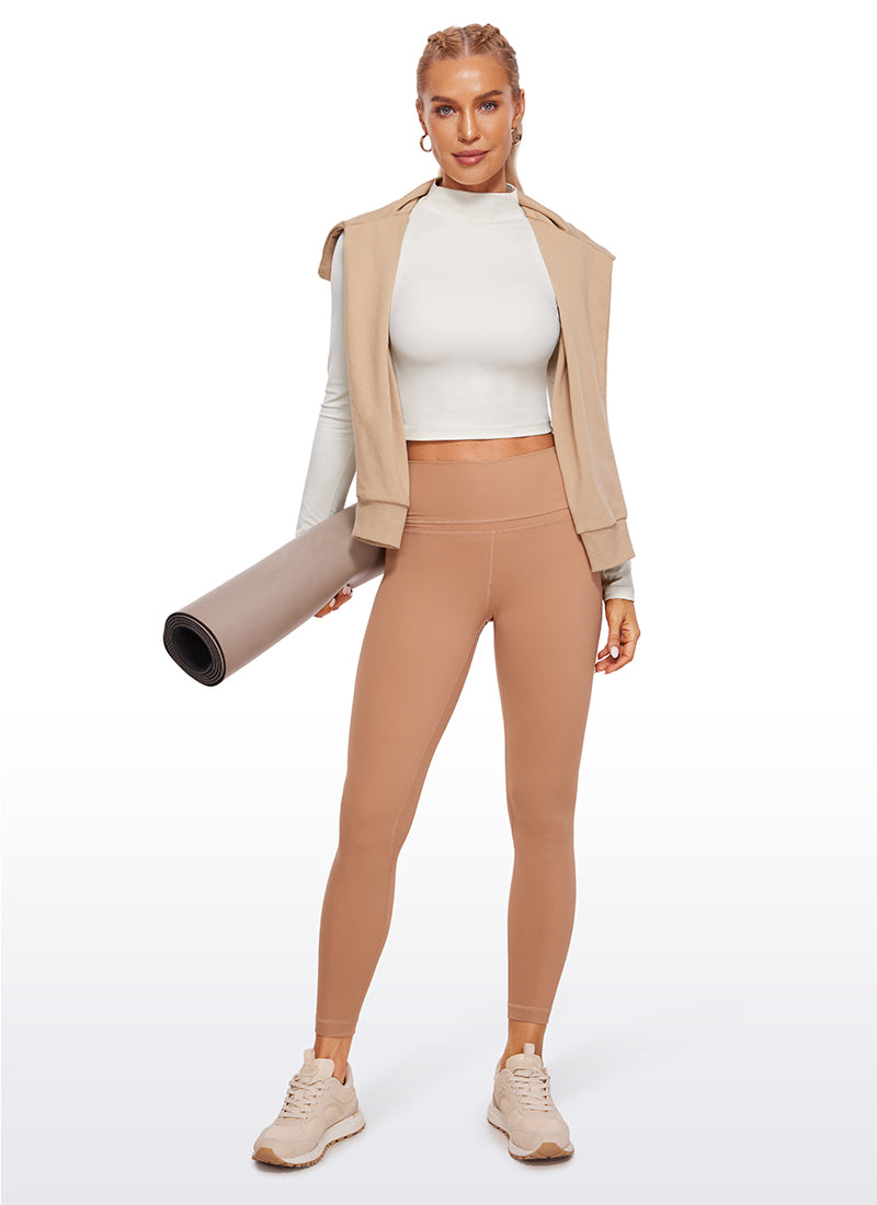 CRZ YOGA Butterluxe Damen Rollkragen Crop Pullover Langarmshirt Weiße Aprikose