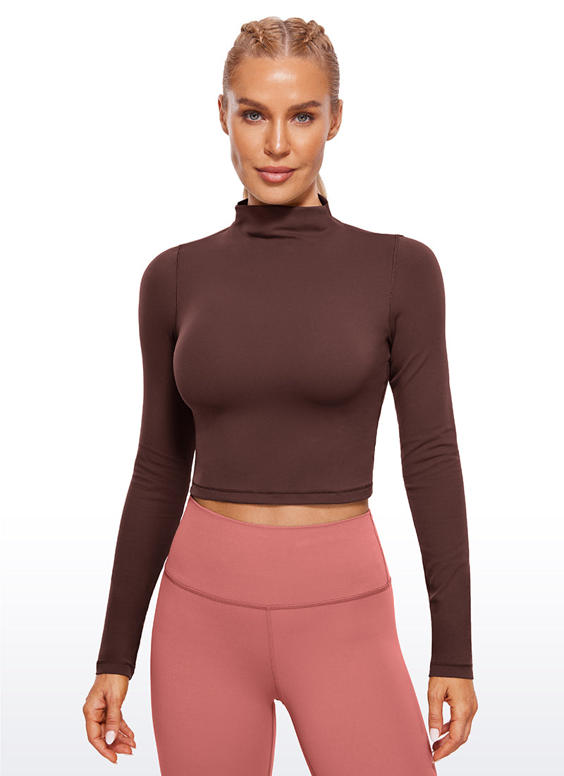 CRZ YOGA Butterluxe Damen Rollkragen Crop Pullover Langarmshirt Taupe