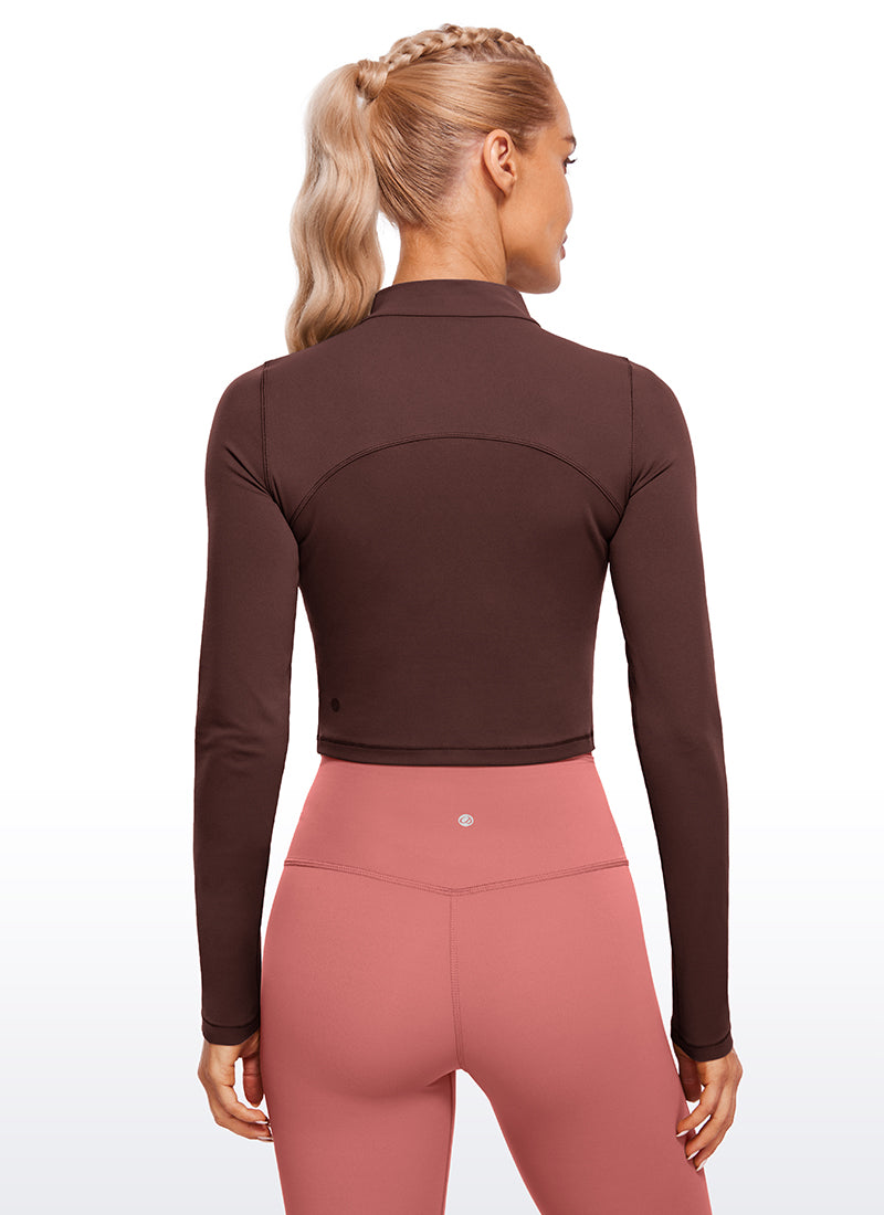 CRZ YOGA Butterluxe Damen Rollkragen Crop Pullover Langarmshirt Taupe
