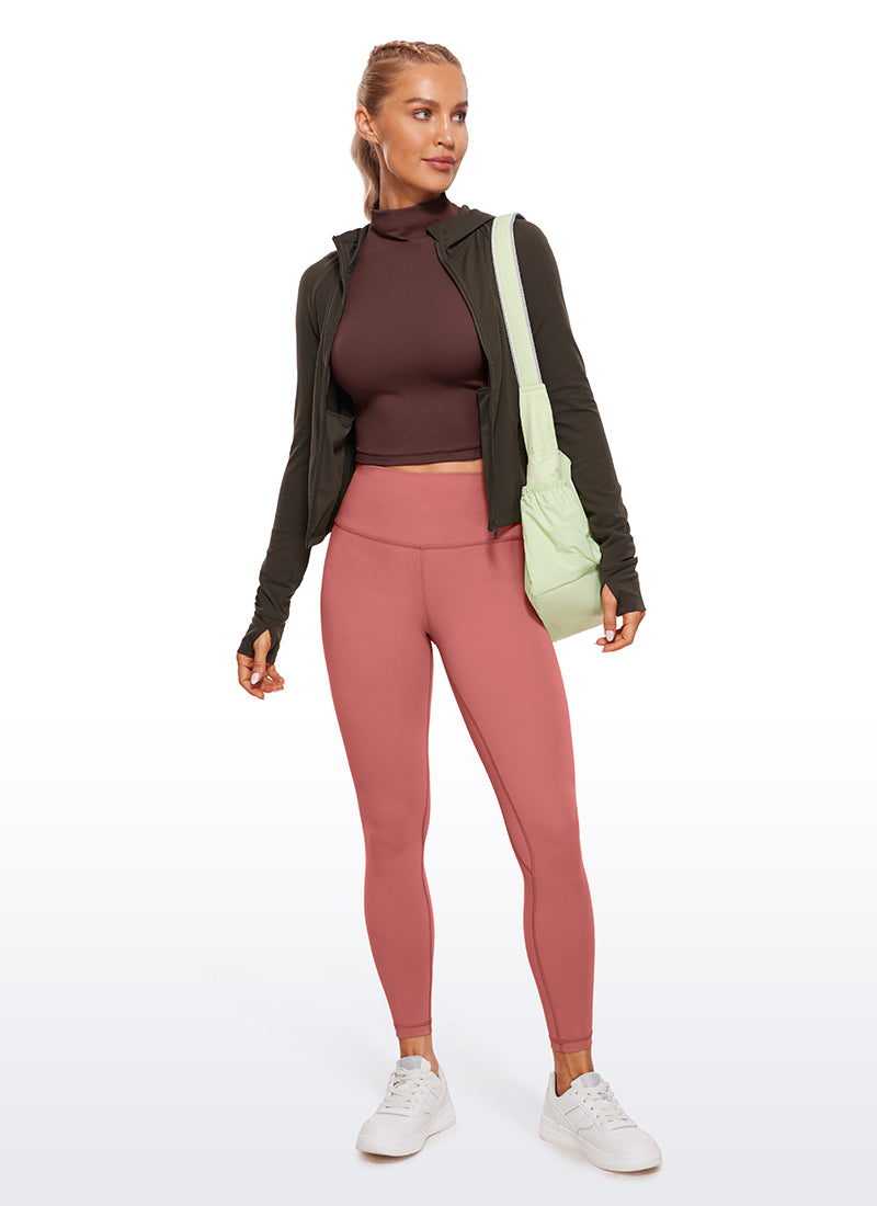 CRZ YOGA Butterluxe Damen Rollkragen Crop Pullover Langarmshirt Taupe