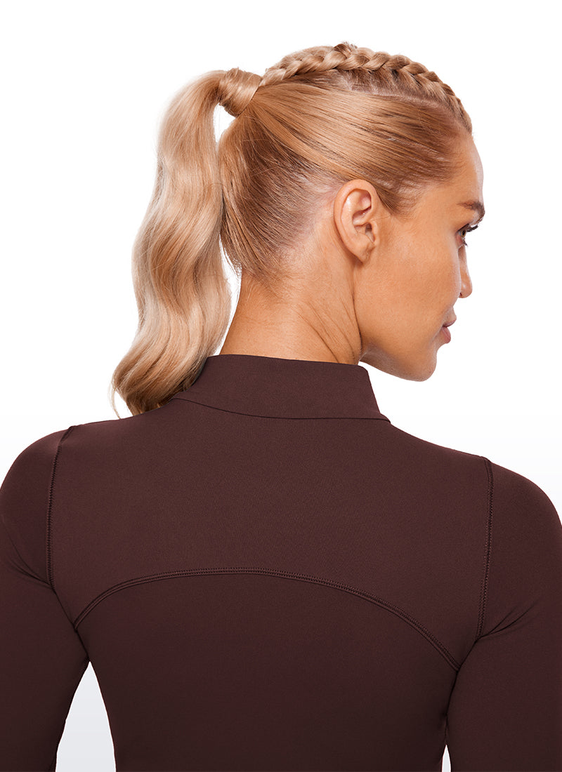 CRZ YOGA Butterluxe Damen Rollkragen Crop Pullover Langarmshirt Taupe