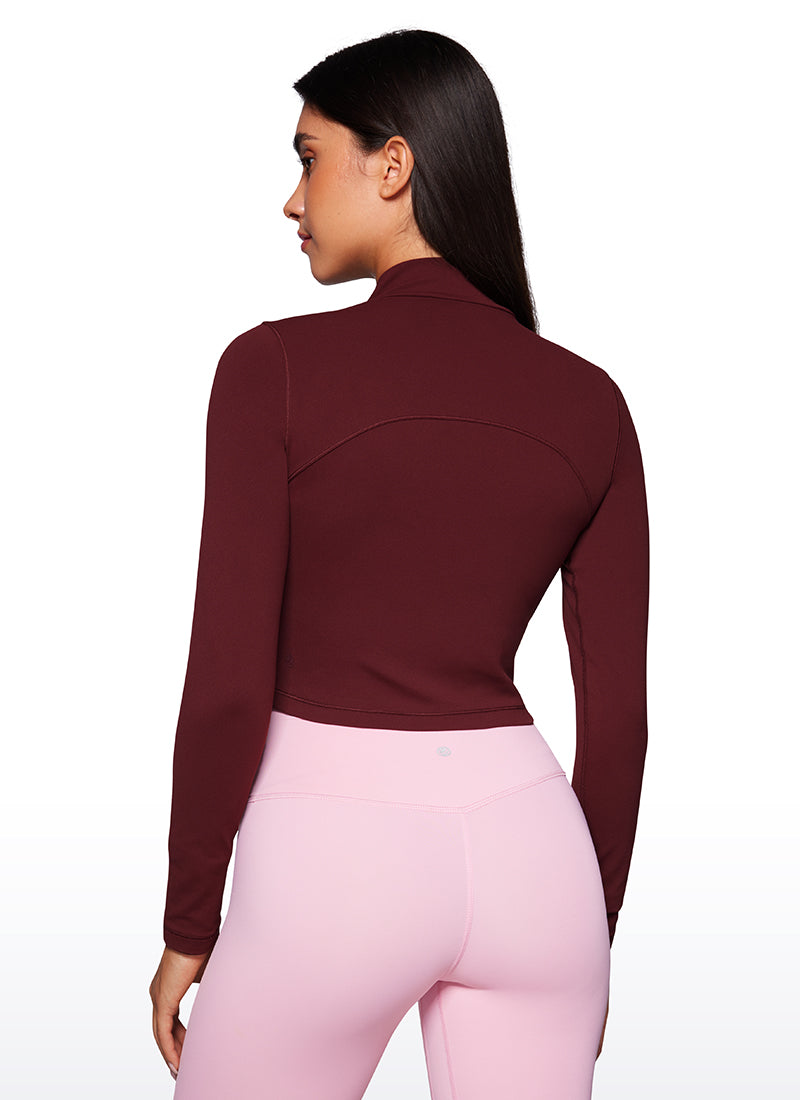 CRZ YOGA Butterluxe Damen Rollkragen Crop Pullover Langarmshirt Roter Merlot