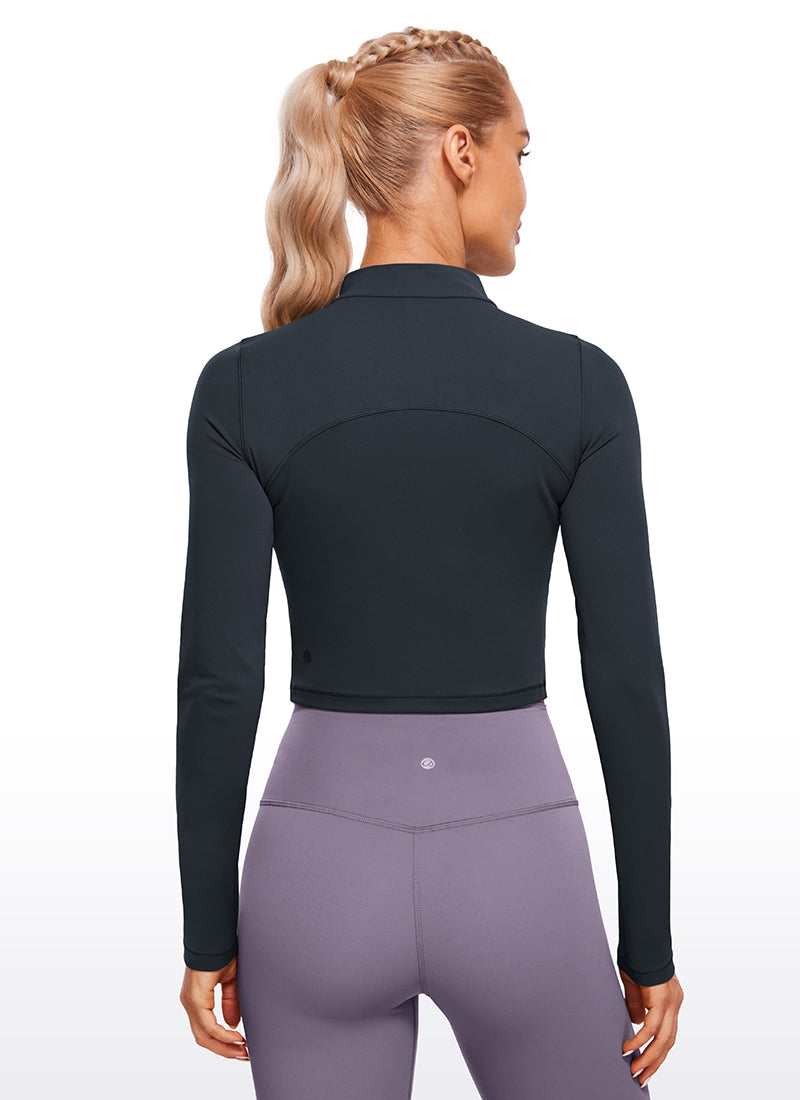 CRZ YOGA Butterluxe Damen Rollkragen Crop Pullover Langarmshirt Echte Marine