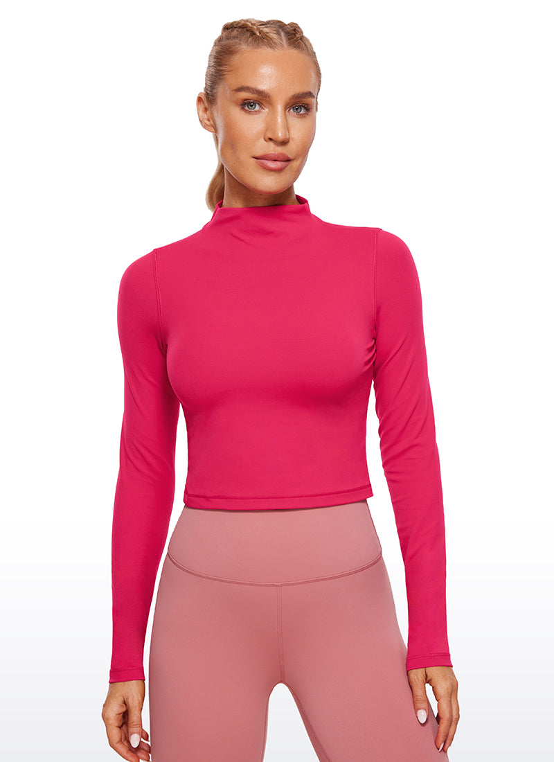 CRZ YOGA Butterluxe Damen Rollkragen Crop Pullover Langarmshirt Viva Magenta