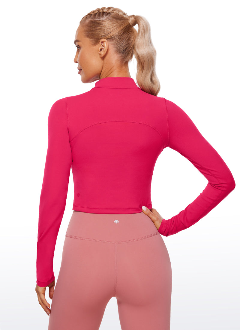 CRZ YOGA Butterluxe Damen Rollkragen Crop Pullover Langarmshirt Viva Magenta