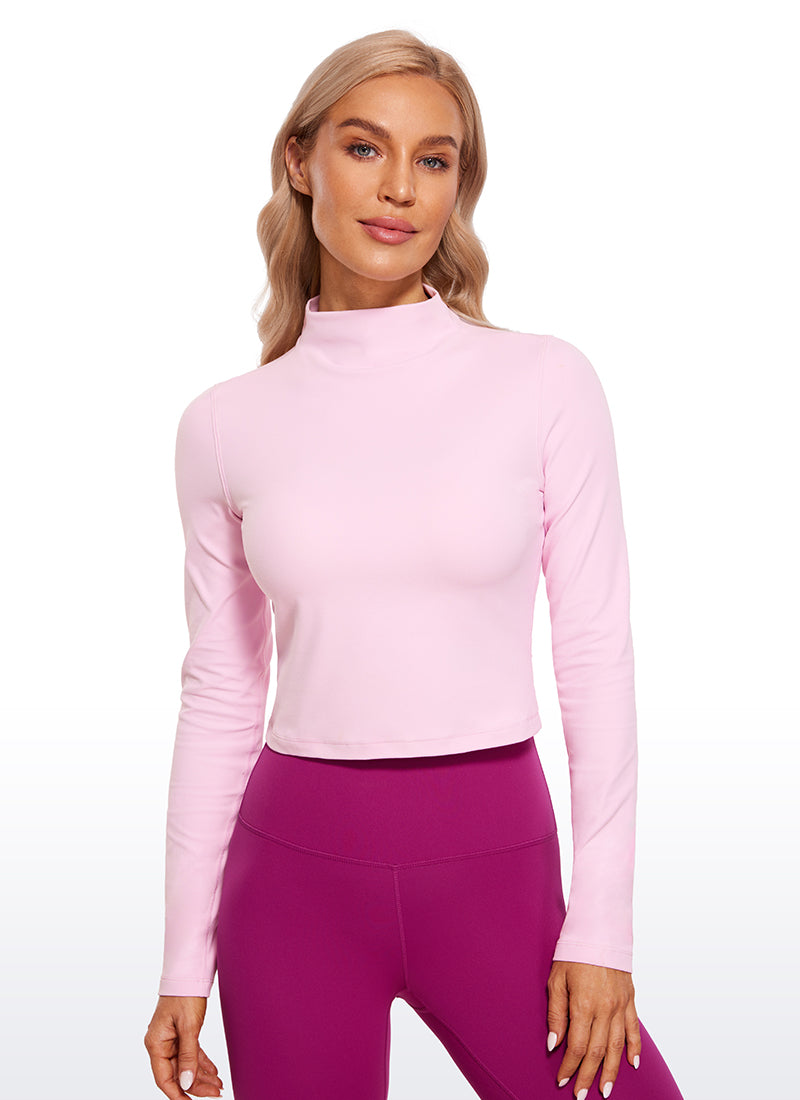 CRZ YOGA Butterluxe Damen Rollkragen Crop Pullover Langarmshirt Rosa Pfingstrose
