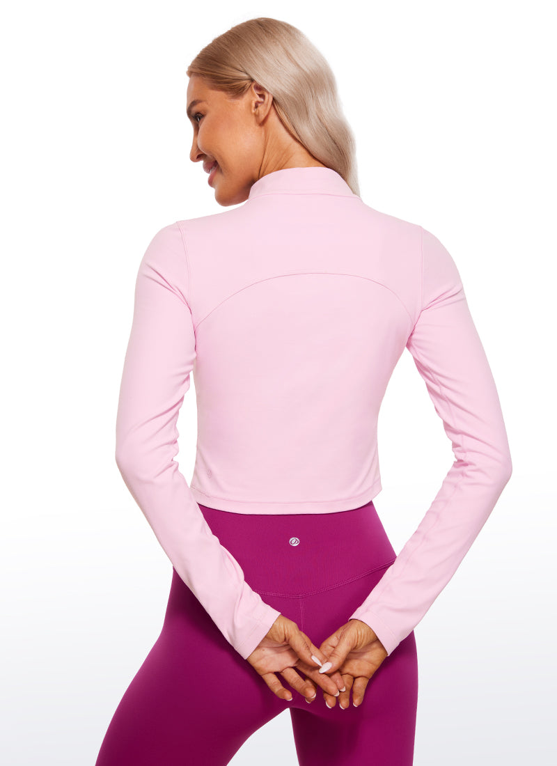 CRZ YOGA Butterluxe Damen Rollkragen Crop Pullover Langarmshirt Rosa Pfingstrose