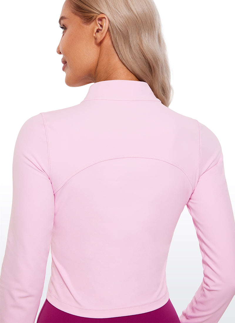 CRZ YOGA Butterluxe Damen Rollkragen Crop Pullover Langarmshirt Rosa Pfingstrose