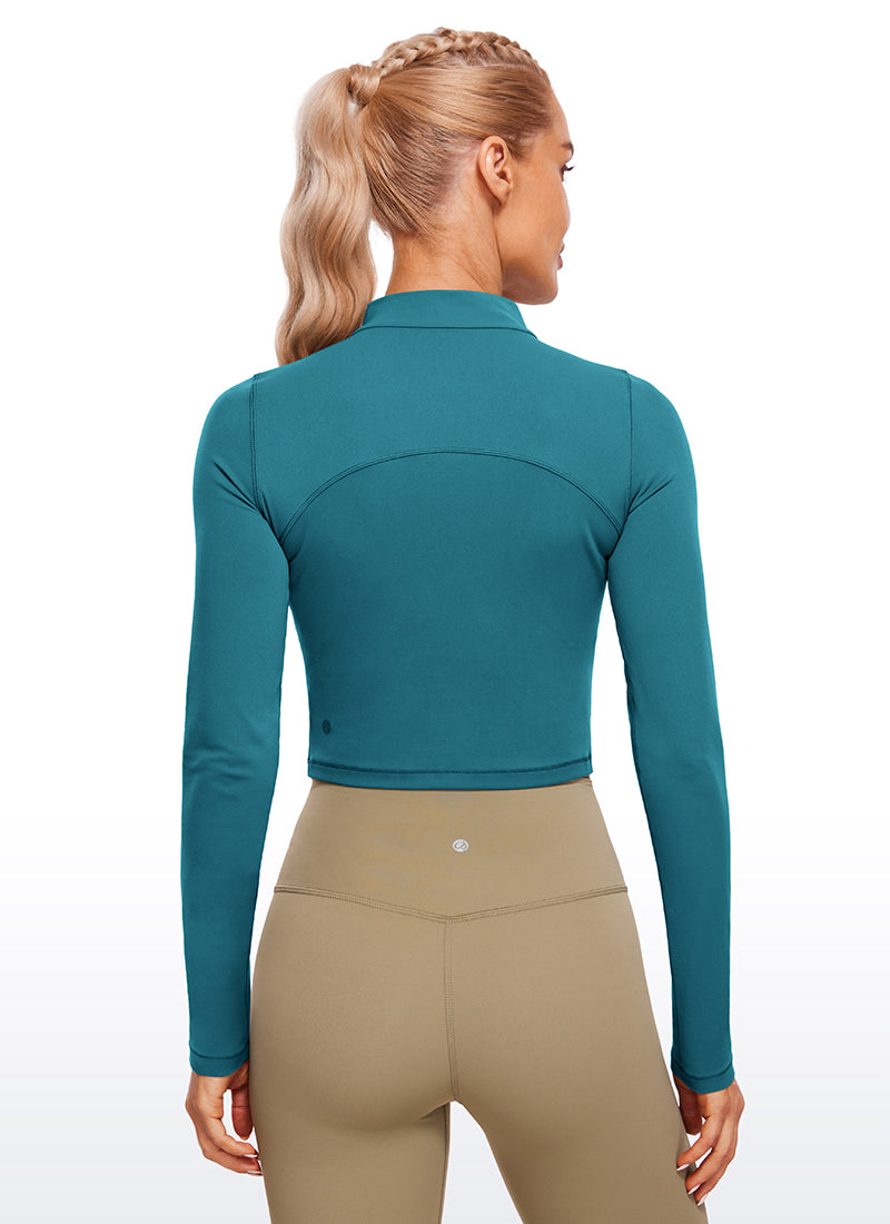 CRZ YOGA Butterluxe Damen Rollkragen Crop Pullover Langarmshirt Borealis-Grün