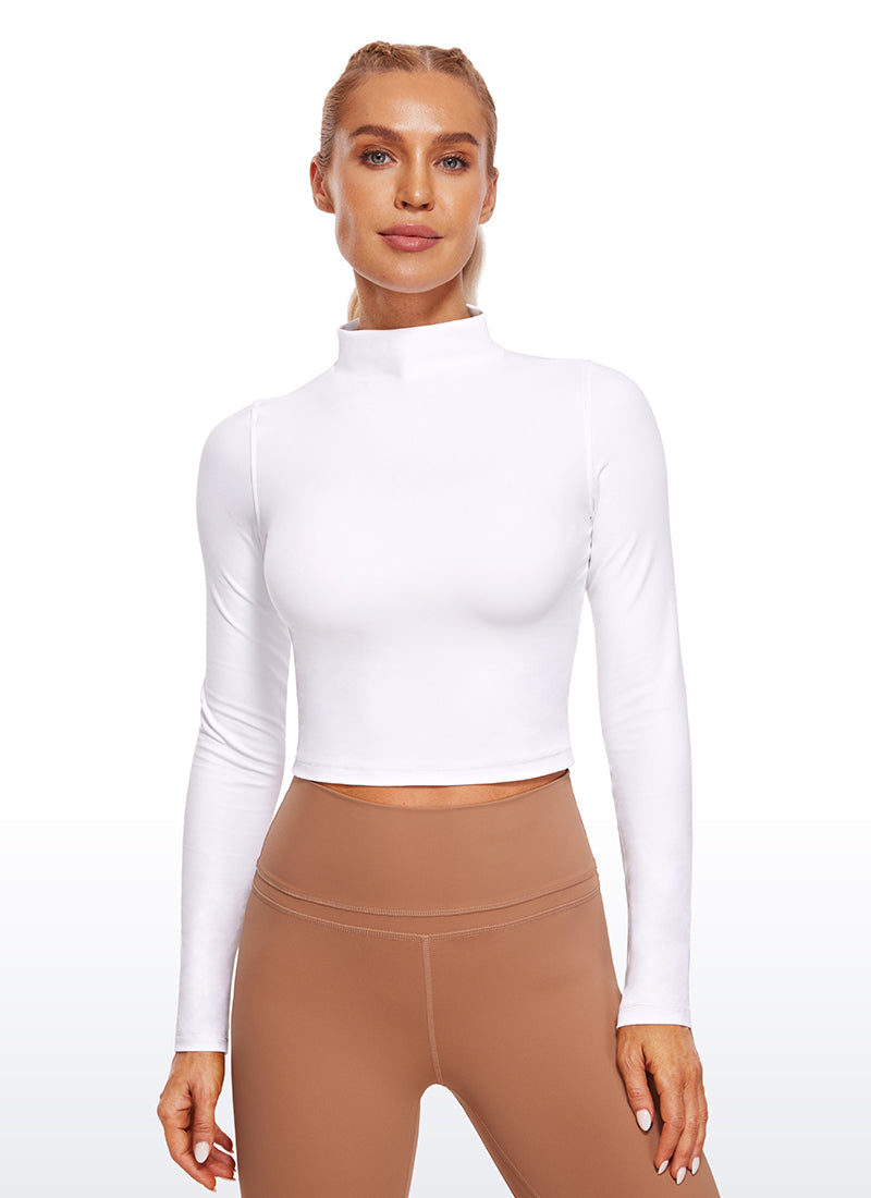 CRZ YOGA Butterluxe Damen Rollkragen Crop Pullover Langarmshirt Weiss