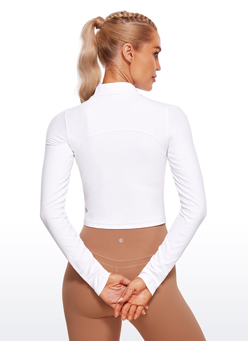 CRZ YOGA Butterluxe Damen Rollkragen Crop Pullover Langarmshirt Weiss