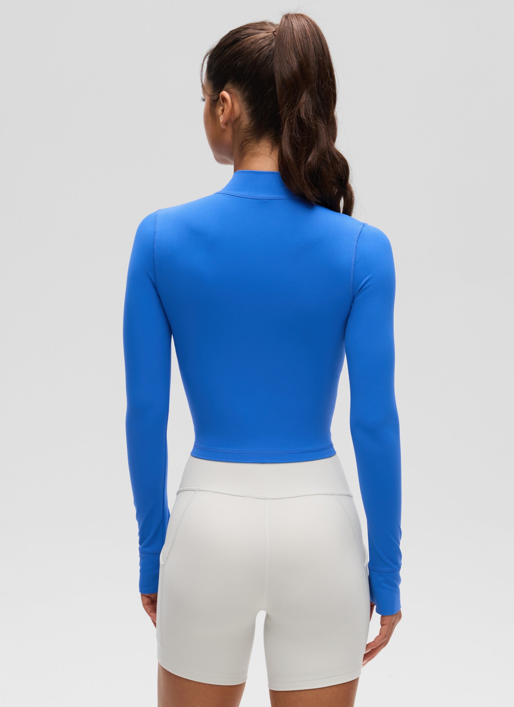 CRZ YOGA Damen Butterluxe Reißverschluss Cropped Jacke mit Daumenloch Funkelndes Blau