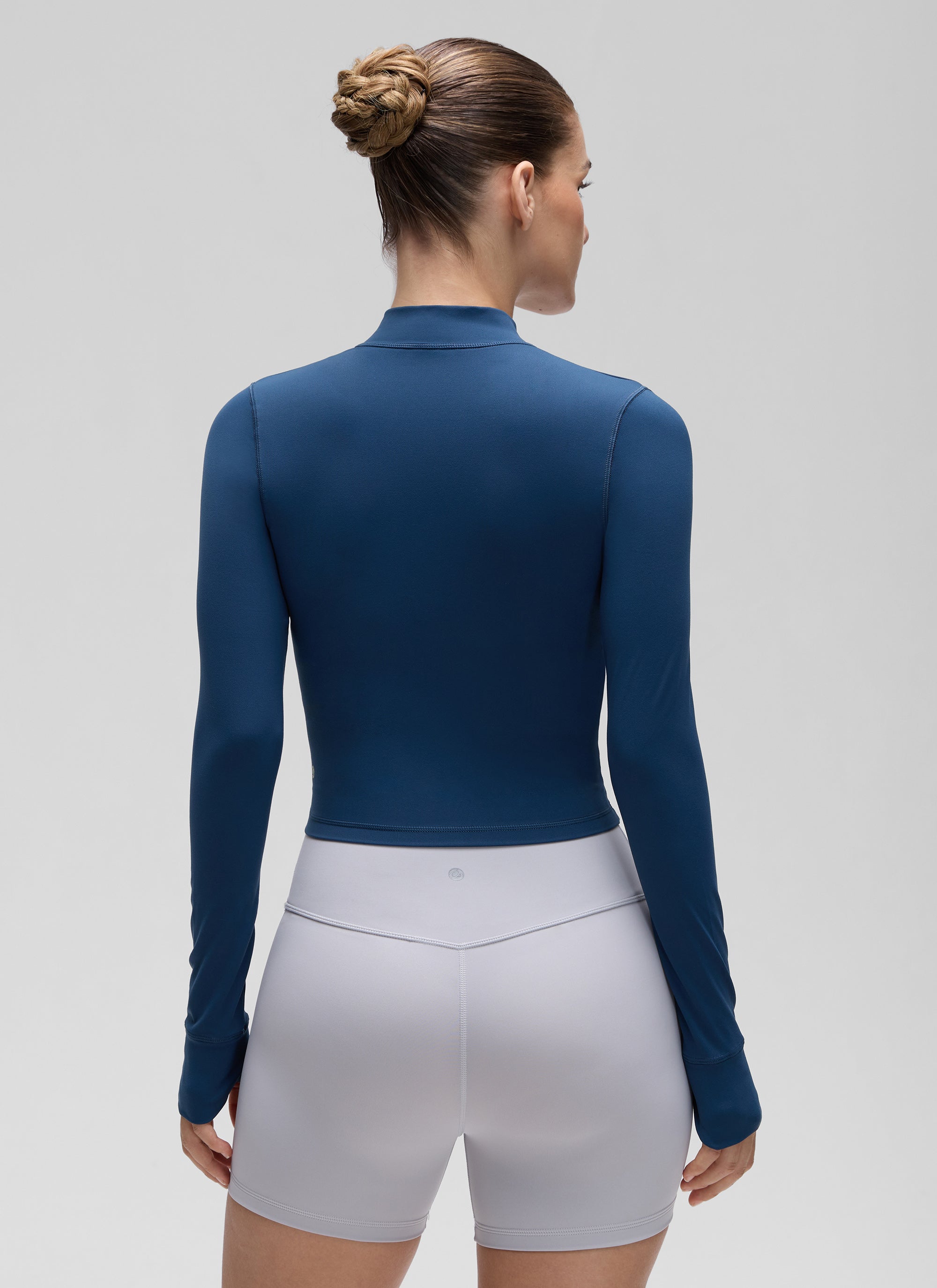 CRZ YOGA Damen Butterluxe Reißverschluss Cropped Jacke mit Daumenloch FRANZÖSISCHE MARINE