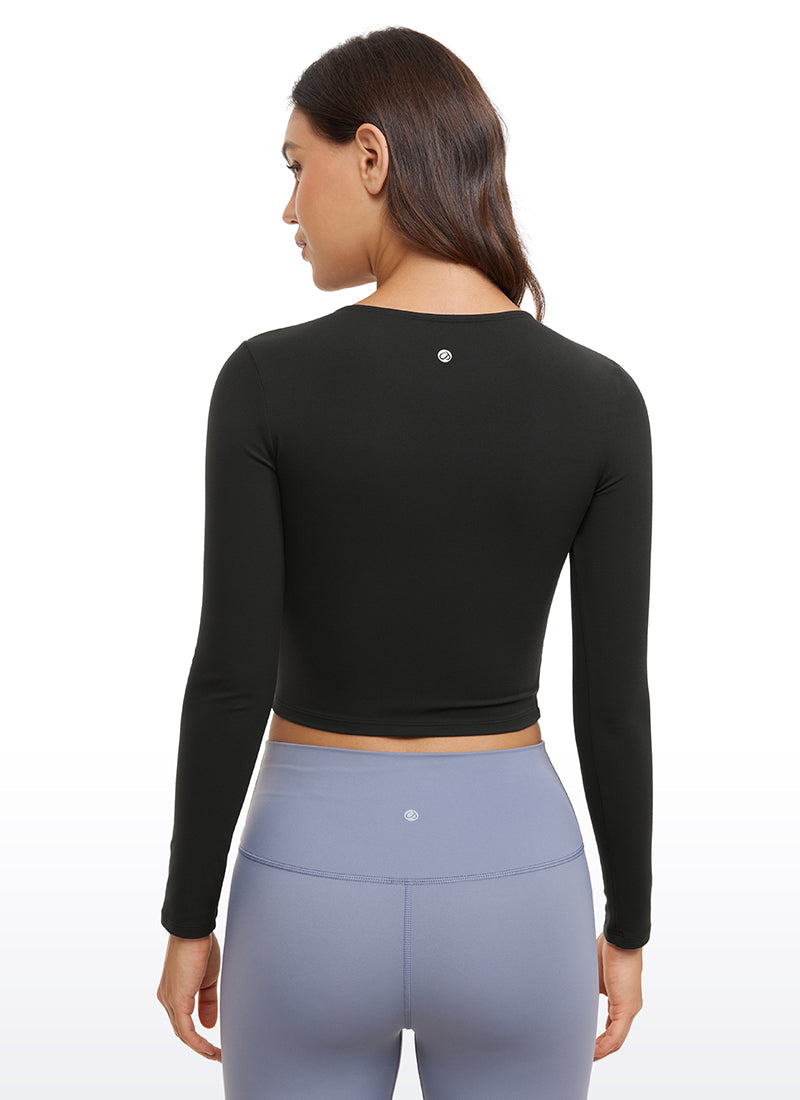 CRZ YOGA Damen Rundhalsausschnitte Leichtes Langarm Shirt Schwarz