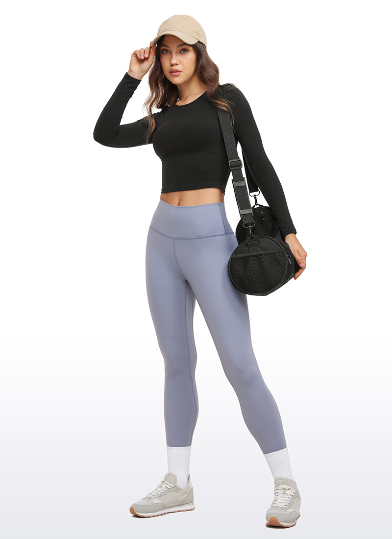 CRZ YOGA Damen Rundhalsausschnitte Leichtes Langarm Shirt Schwarz