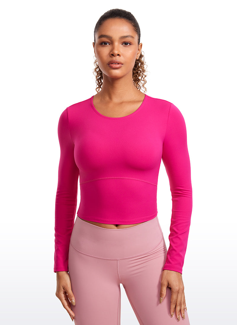 CRZ YOGA Damen Rundhalsausschnitte Leichtes Langarm Shirt Granita Pink