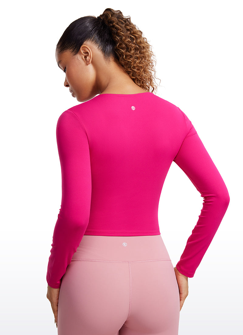 CRZ YOGA Damen Rundhalsausschnitte Leichtes Langarm Shirt Granita Pink