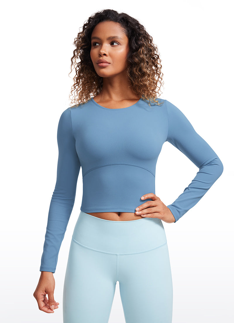 CRZ YOGA Damen Rundhalsausschnitte Leichtes Langarm Shirt Universum Blau