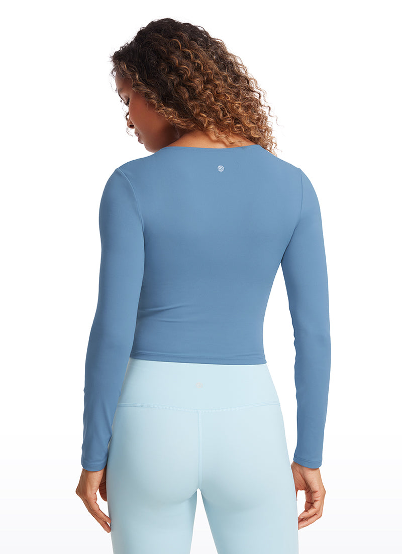CRZ YOGA Damen Rundhalsausschnitte Leichtes Langarm Shirt Universum Blau
