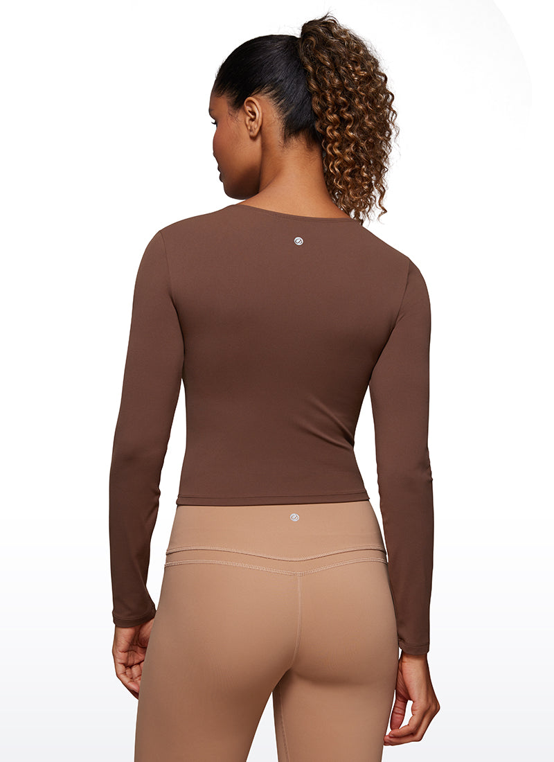 CRZ YOGA Damen Rundhalsausschnitte Leichtes Langarm Shirt Kaffeebraun