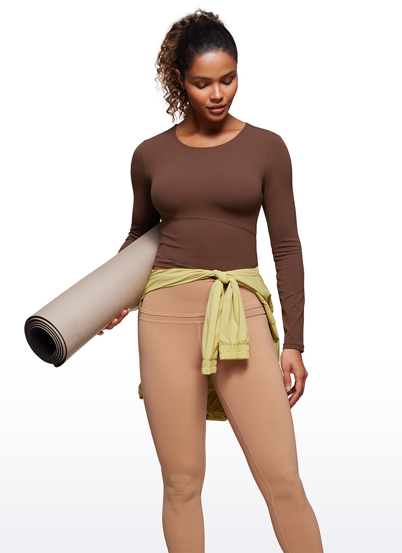 CRZ YOGA Damen Rundhalsausschnitte Leichtes Langarm Shirt Kaffeebraun