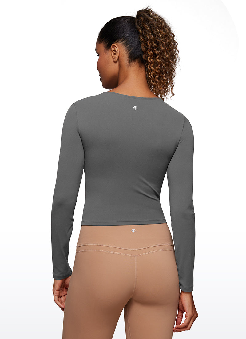 CRZ YOGA Damen Rundhalsausschnitte Leichtes Langarm Shirt Lavarauchgrau