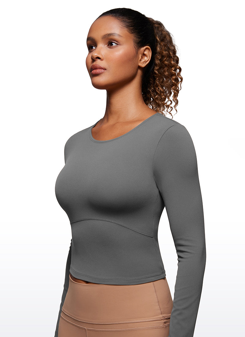 CRZ YOGA Damen Rundhalsausschnitte Leichtes Langarm Shirt Lavarauchgrau