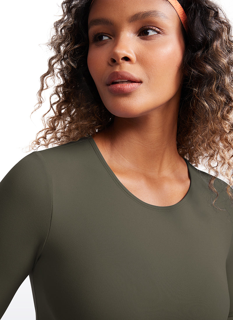 CRZ YOGA Damen Rundhalsausschnitte Leichtes Langarm Shirt Helles Armeegrün