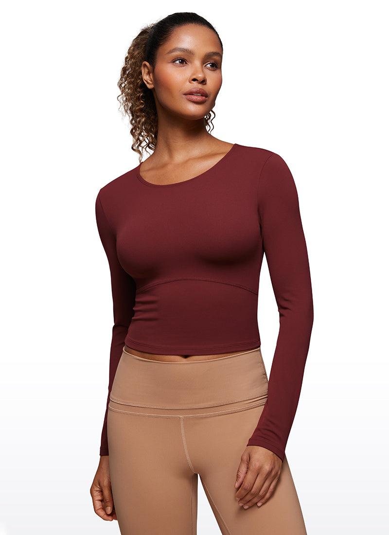 CRZ YOGA Damen Rundhalsausschnitte Leichtes Langarm Shirt Noctilucence rot