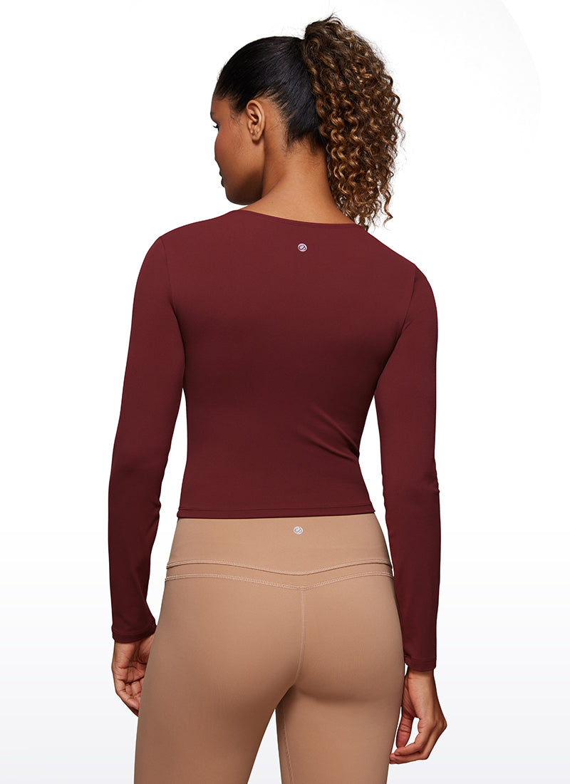 CRZ YOGA Damen Rundhalsausschnitte Leichtes Langarm Shirt Noctilucence rot