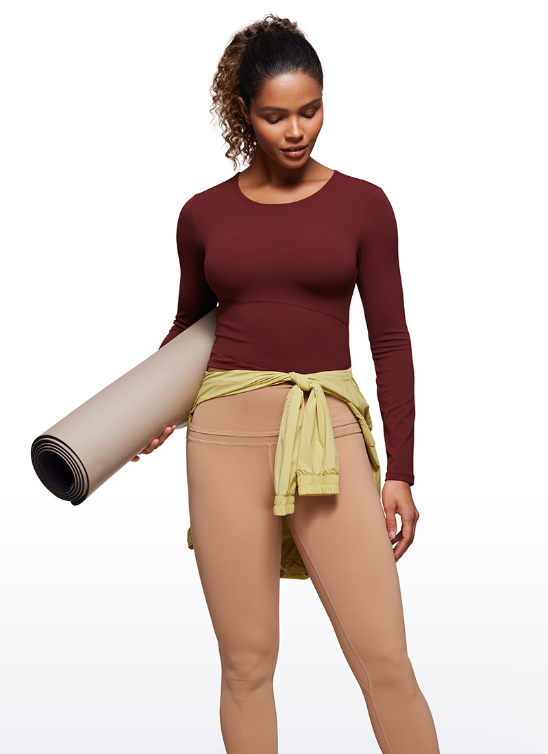 CRZ YOGA Damen Rundhalsausschnitte Leichtes Langarm Shirt Noctilucence rot
