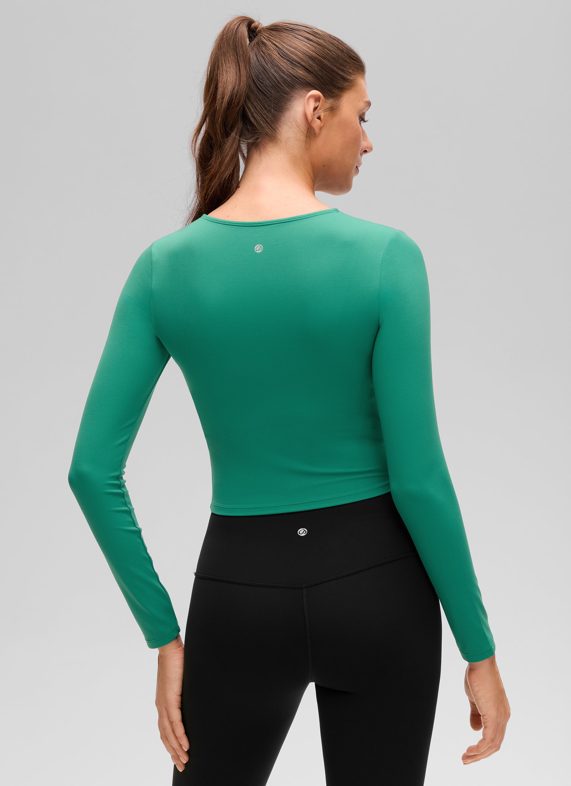 CRZ YOGA Damen Rundhalsausschnitte Leichtes Langarm Shirt Cascadia Grün