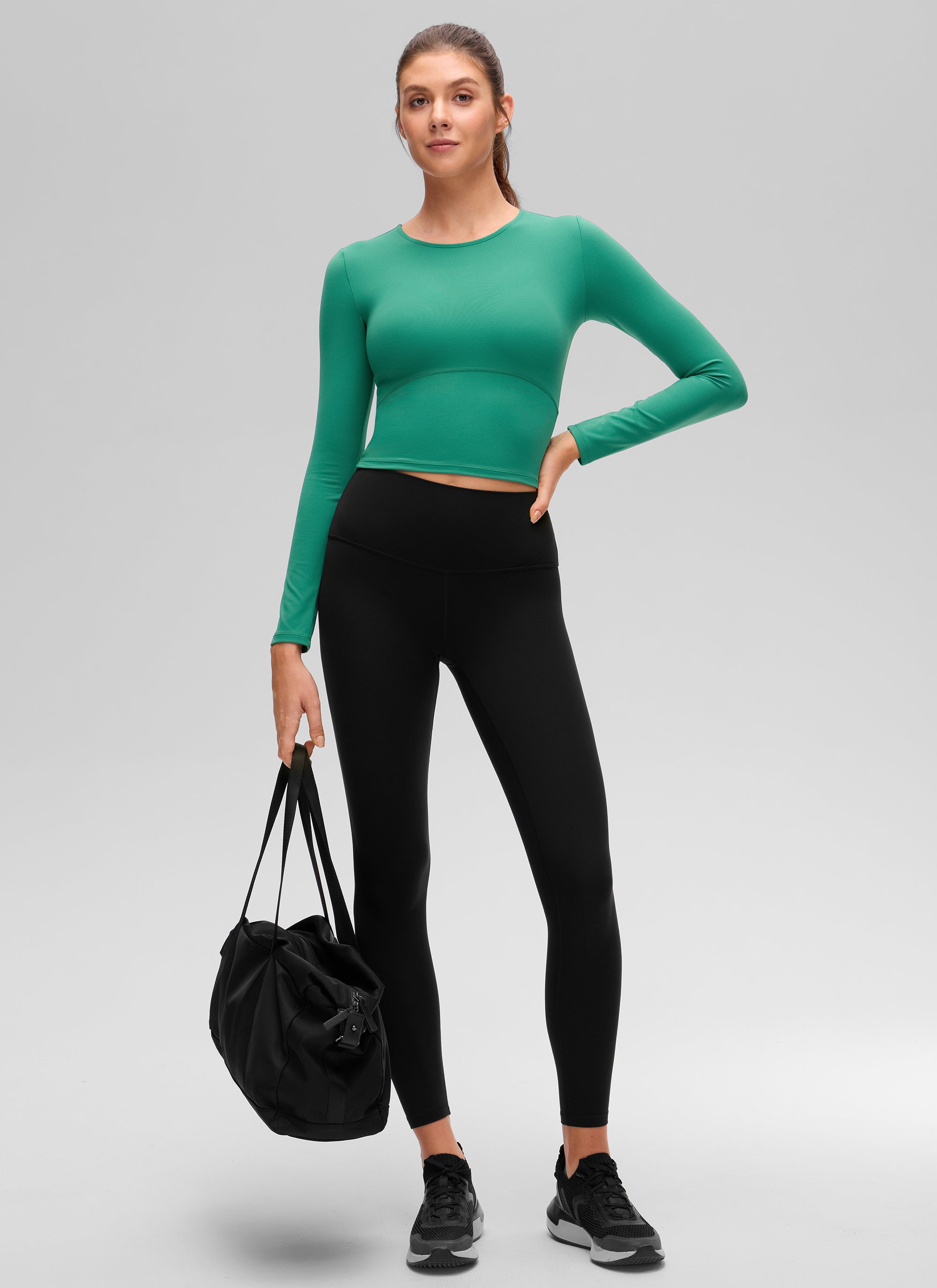 CRZ YOGA Damen Rundhalsausschnitte Leichtes Langarm Shirt Cascadia Grün