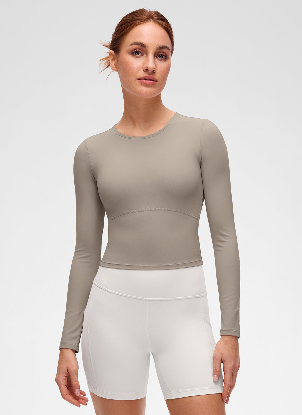 CRZ YOGA Damen Rundhalsausschnitte Leichtes Langarm Shirt Warmes Aschgrau