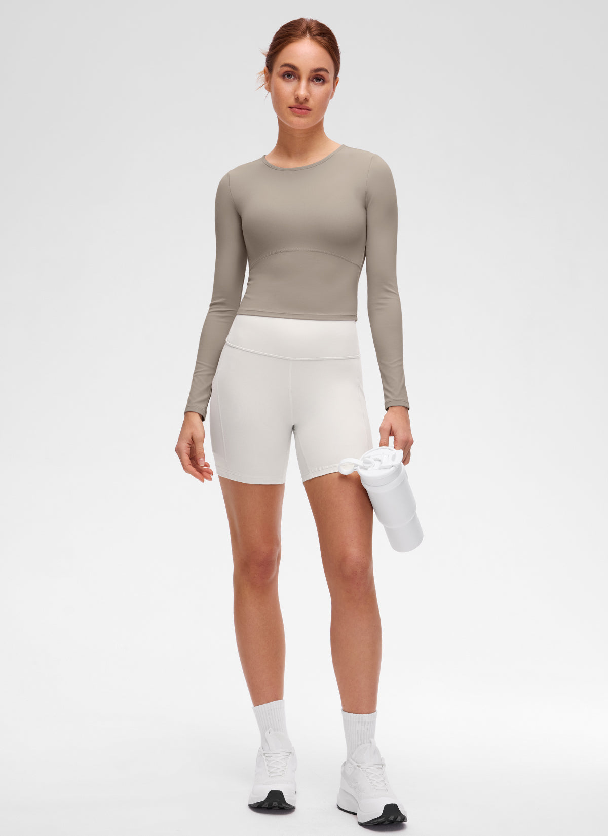 CRZ YOGA Damen Rundhalsausschnitte Leichtes Langarm Shirt Warmes Aschgrau